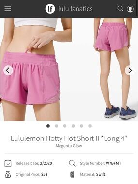 Lululemon Hotty Hot LR 4” short Sz 8 Magenta Glow